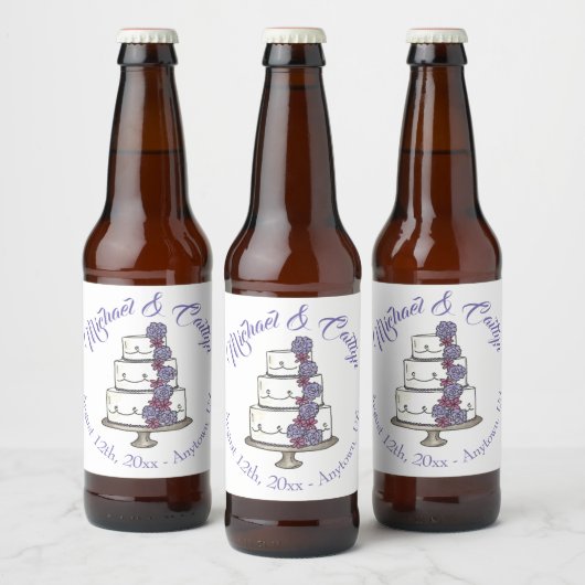 Tiered Lila Floral Wedding Cake Brautparty Bierflaschenetikett (Flaschen)