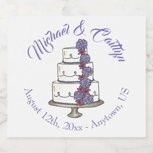 Tiered Lila Floral Wedding Cake Brautparty Bierflaschenetikett (Einzelnes Label)