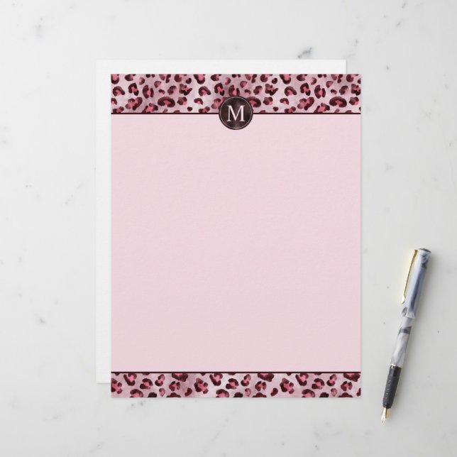 Tiereindruck Rosa Leopard Mit Falschem Folienmonog Briefbogen (Vorderseite/Rückseite Beispiel)