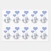 Tierfamilie mit blauem Herzballoon Geschenkpapier Set (Vorderseite)