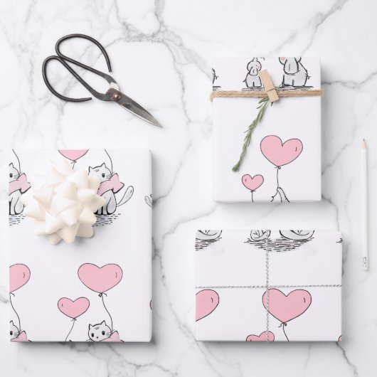 Tierfamilie mit rosa Herzblasen Geschenkpapier Set (Vorderseite)