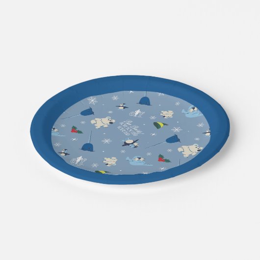 Tierfreunde "Bye Buddy" Wintermuster Pappteller (Schrägansicht)