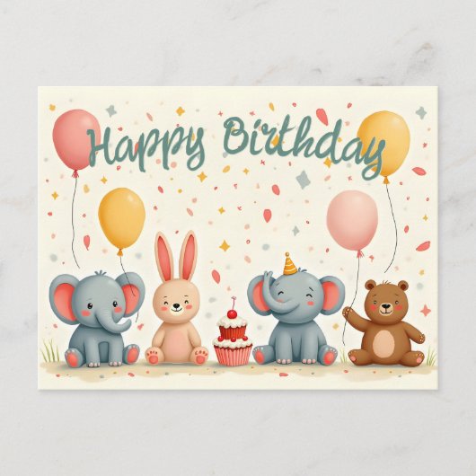 Tierfreunde im Party Magic Feiertagspostkarte (Vorderseite)