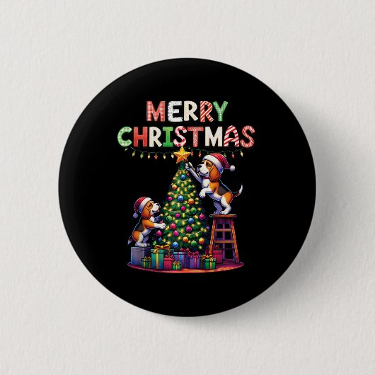 Tierfreunde Weihnachten Beagle Hunde Christi dekor Button (Vorderseite)