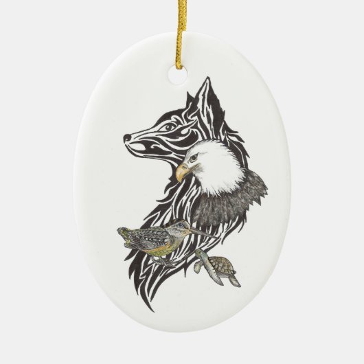 Tierführer Wolf, Adler, Holzschwanz, Schildkröte Keramik Ornament (Vorne)