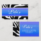 Tiergeschäfts-Kartezebra-Nagel-Salon-blaues Lila Visitenkarte (Vorne/Hinten)