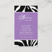 Tiergeschäfts-Kartezebra-Schönheits-Salon lila Visitenkarte (Rückseite)