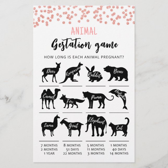 Tiergestation mit Answers Baby Shower Game (Vorderseite)