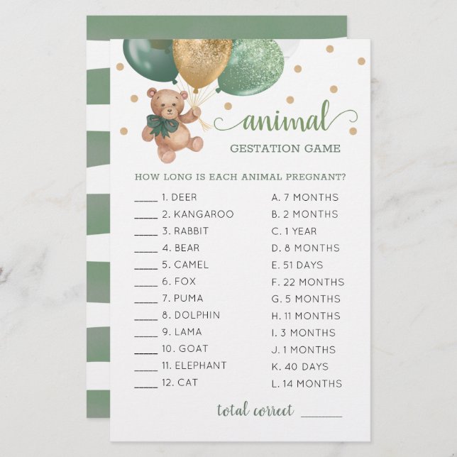 Tiergestation-Spiel-Sage Grüner Teddybär (Vorne/Hinten)