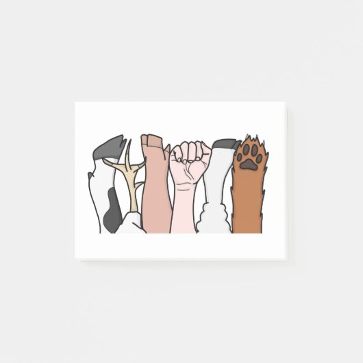 Tiergleichheits-Fäuste Post-it Klebezettel (Vorderseite)