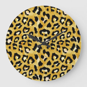 Tierhaut, Aquarellleopard Nahtlos. Große Wanduhr