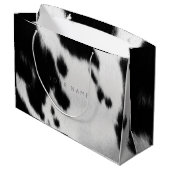 Tierhaut Schwarz-weiß Abstrakte Kuh Grauschleim Große Geschenktüte (Rückseite Schrägansicht)