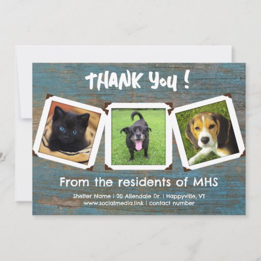 Tierheim Vielen Dank, dass Sie Fotovorlagen Karte (Vorderseite)