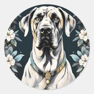Tierhund Große Dane Floral Runder Aufkleber