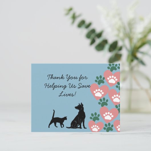 Tierhund und Katzenrettung Dankeskarte (Stehend Vorderseite)