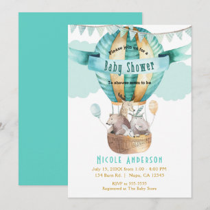 Tierische Abenteuer-Watercolor-Boho-Baby-Party Einladung