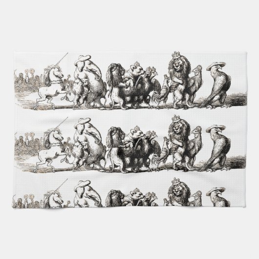 Tierische Niedliche Kunst Einhorn Elefant Löwe Zoo Geschirrtuch (Horizontal)