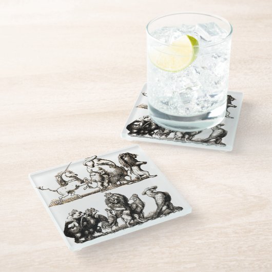 Tierische Niedliche Kunst Einhorn Elefant Löwe Zoo Glasuntersetzer (Schrägansicht)