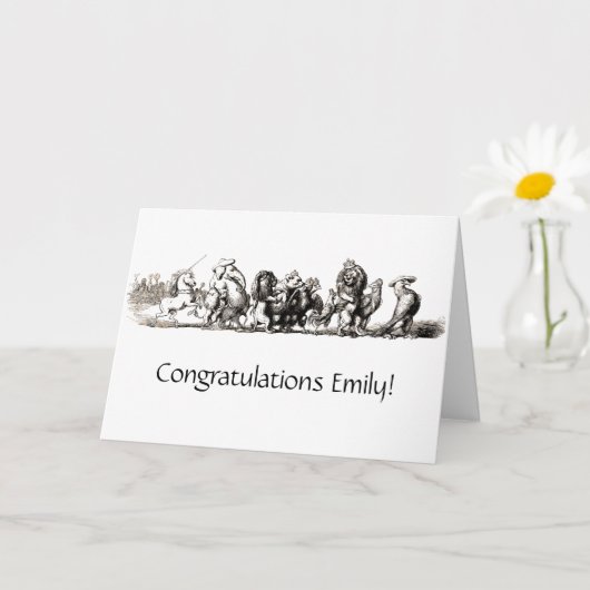 Tierische Niedliche Kunst Einhorn Elefant Löwe Zoo Karte (Kleine Pflanze)