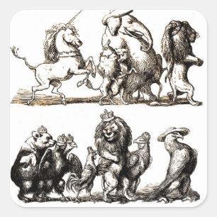 Tierische Niedliche Kunst Einhorn Elefant Löwe Zoo Quadratischer Aufkleber