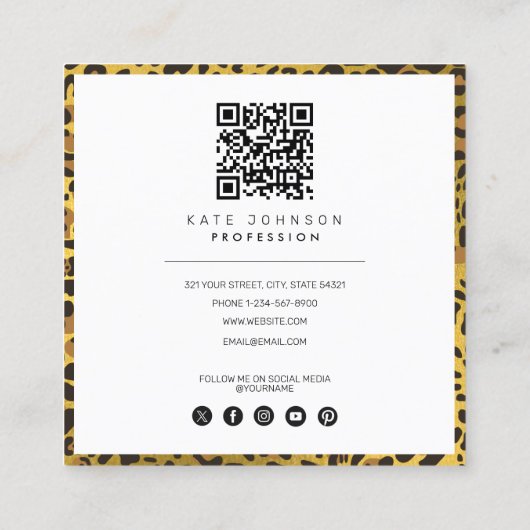 Tierische Skin Leopard Print Muster Gold QR Code Quadratische Visitenkarte (Rückseite)