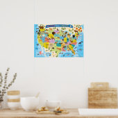 Tierische US-Karte für Kinder Poster (Küche)