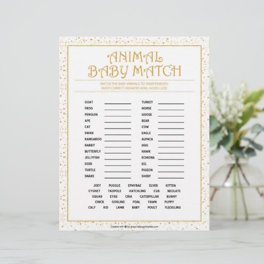 tierisches Babymatte [goldene Glitzern] Briefbogen (Stehend Vorderseite)