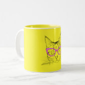 tierisches Lover | Niedlich Gelbe Katze in rosa Br Zweifarbige Tasse (Vorderseite Links)