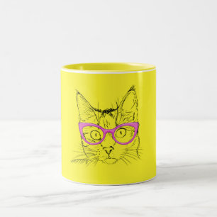 tierisches Lover   Niedlich Gelbe Katze in rosa Br Zweifarbige Tasse