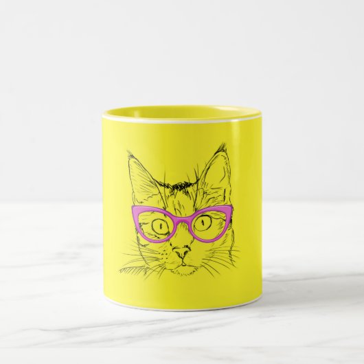 tierisches Lover | Niedlich Gelbe Katze in rosa Br Zweifarbige Tasse (Mittel)