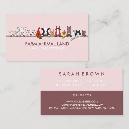 tierisches Rosa Visitenkarte (Vorne/Hinten)