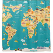 Tierkarte der Welt für Kinder Duschvorhang (Vorderseite)