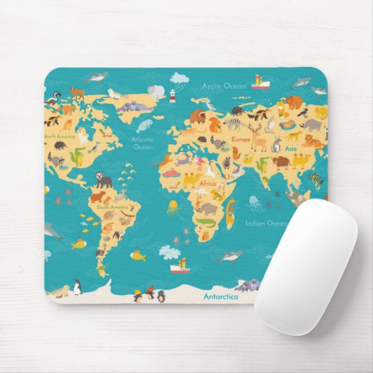 Tierkarte der Welt für Kinder Mousepad (Mit Mouse)