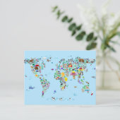 Tierkarte der Welt Postkarte (Stehend Vorderseite)