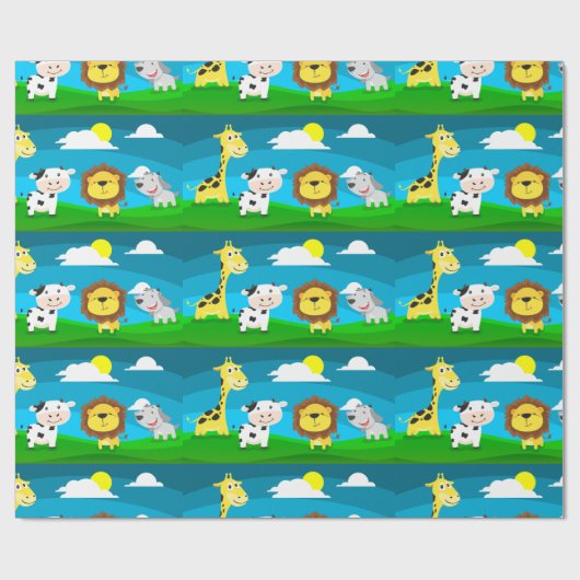 Tierkartoon Geschenkpapier (Flach)