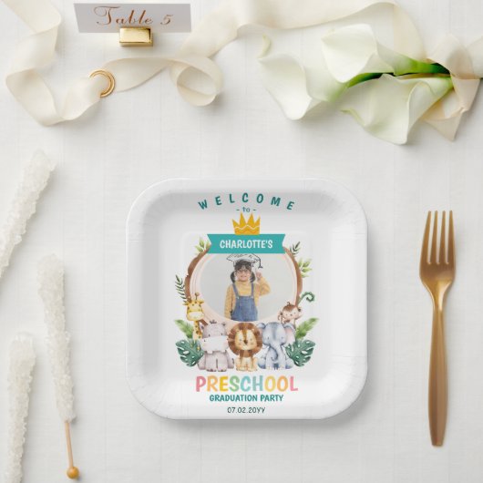 Tierkids-Vorschulfeier Abschluss Pappteller (Hochzeit)