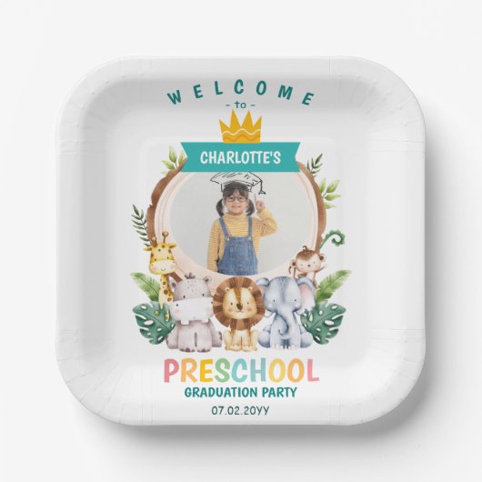 Tierkids-Vorschulfeier Abschluss Pappteller (Vorderseite)