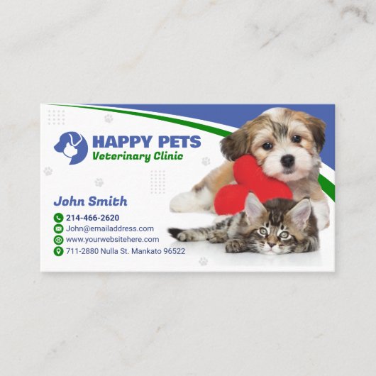 Tierklinik, Haustierpflege, Tierarzt Visitenkarte (Vorderseite)