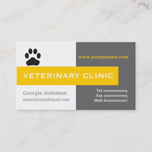 Tierklinik, Pfotengelbe Augenauffindung Visitenkarte (Vorderseite)
