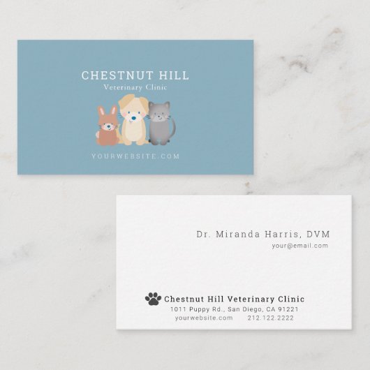 Tierklinik Slate Blue Business Card Visitenkarte (Vorne/Hinten)