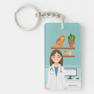 Tierklinik Tierärztin mit orangefarbenem Kater Schlüsselanhänger