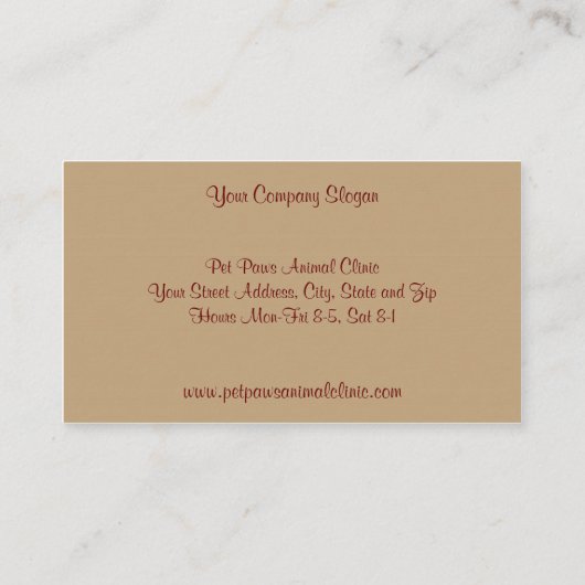 Tierklinik-Visitenkarte Visitenkarte (Rückseite)