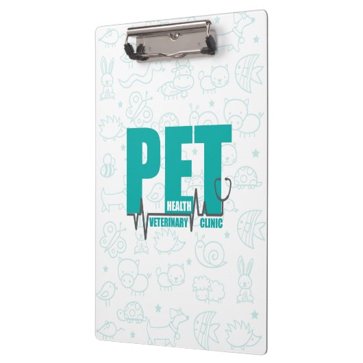 Tierklinische Logos Moderne Aquamarine Doodle Klemmbrett (Links)