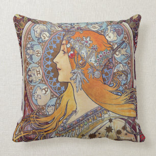 Tierkreis mit ihrer Tiara-Kunst Nouveau Kissen
