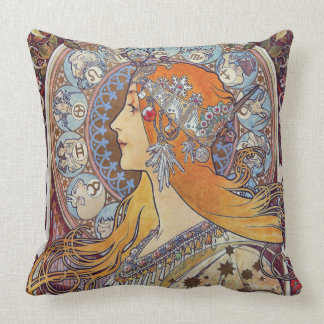 Tierkreis mit ihrer Tiara-Kunst Nouveau Kissen