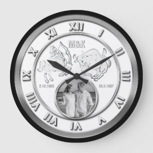 Tierkreis-Paar-Foto-Hochzeits-Monogramm Ihre Große Wanduhr