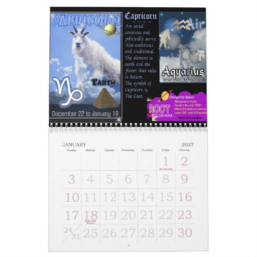 Tierkreis u. Chakra Kalender (Jan 2027)