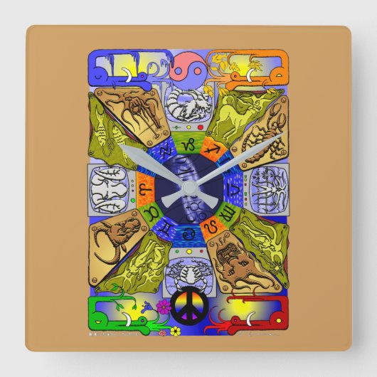 Tierkreis-Uhr Quadratische Wanduhr (Vorderseite)