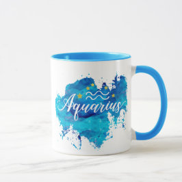 Tierkreis-Wassermann-blaue Aquarell-Goldsterne Tasse
