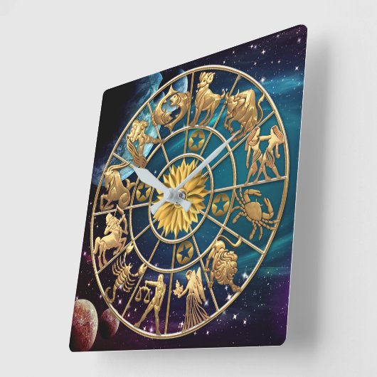 Tierkreis-Zeichen-spielt vierköpfiges Quadratische Wanduhr (Winkel)